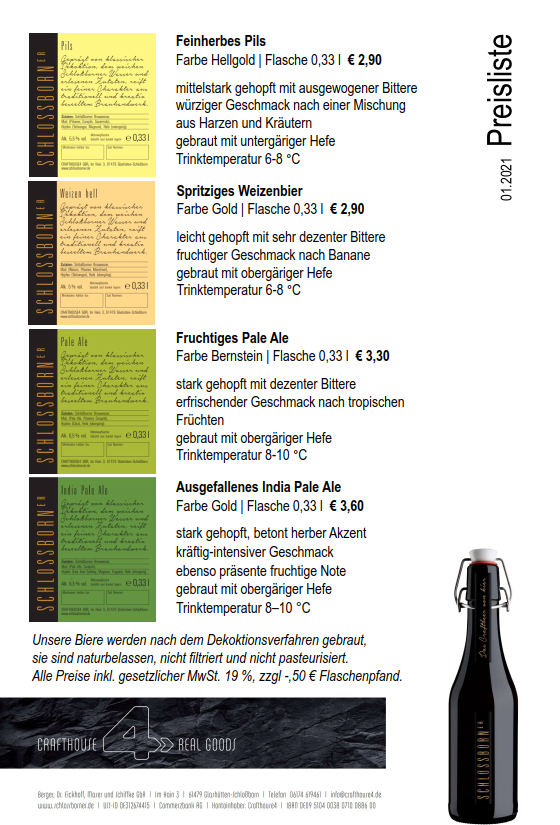 Preisliste Schlossborner Bier
